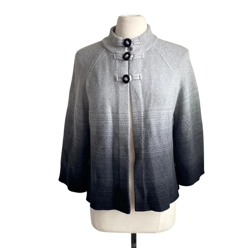 JONES NEW YORK Cardigan Womens Sz Large Petite Grey Ombré Toggle Neck Open Front